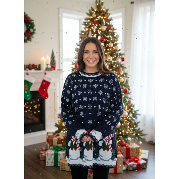 Vintage Nutcracker Brand Snowman Snowflake Ugly Christmas Sweater 1X Plus - Picture 1 of 6